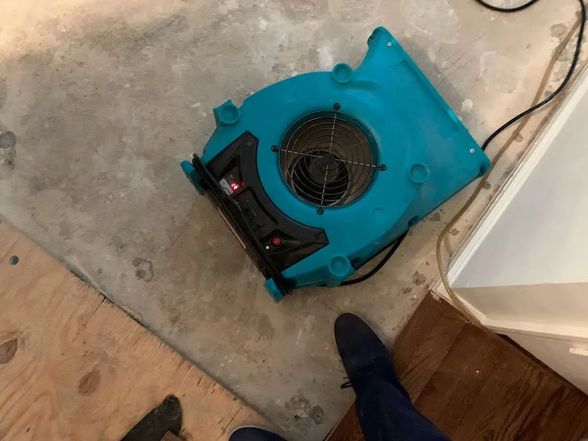 Air mover drying subfloor during Commercial Water Damage Restoration in Lake Mary
